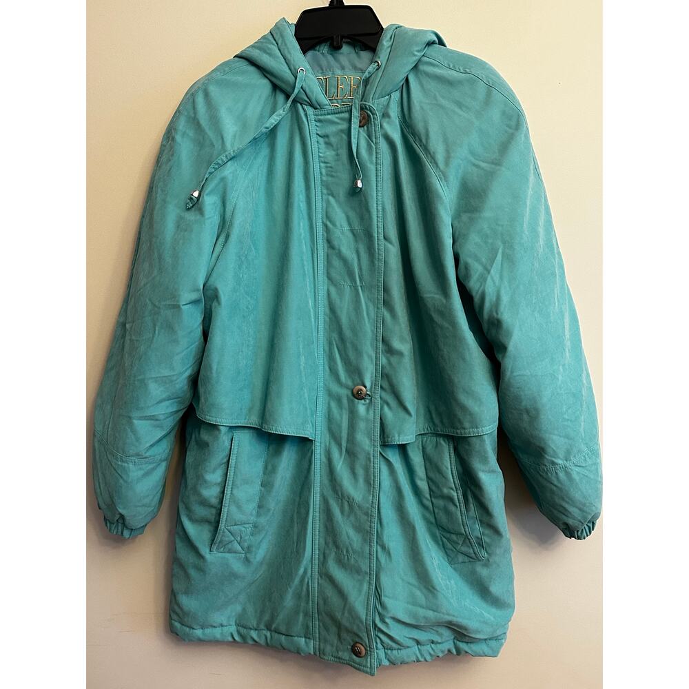 Fleet Street Vintage Teal Hooded Puffer Coat Small 80s 90s Parka